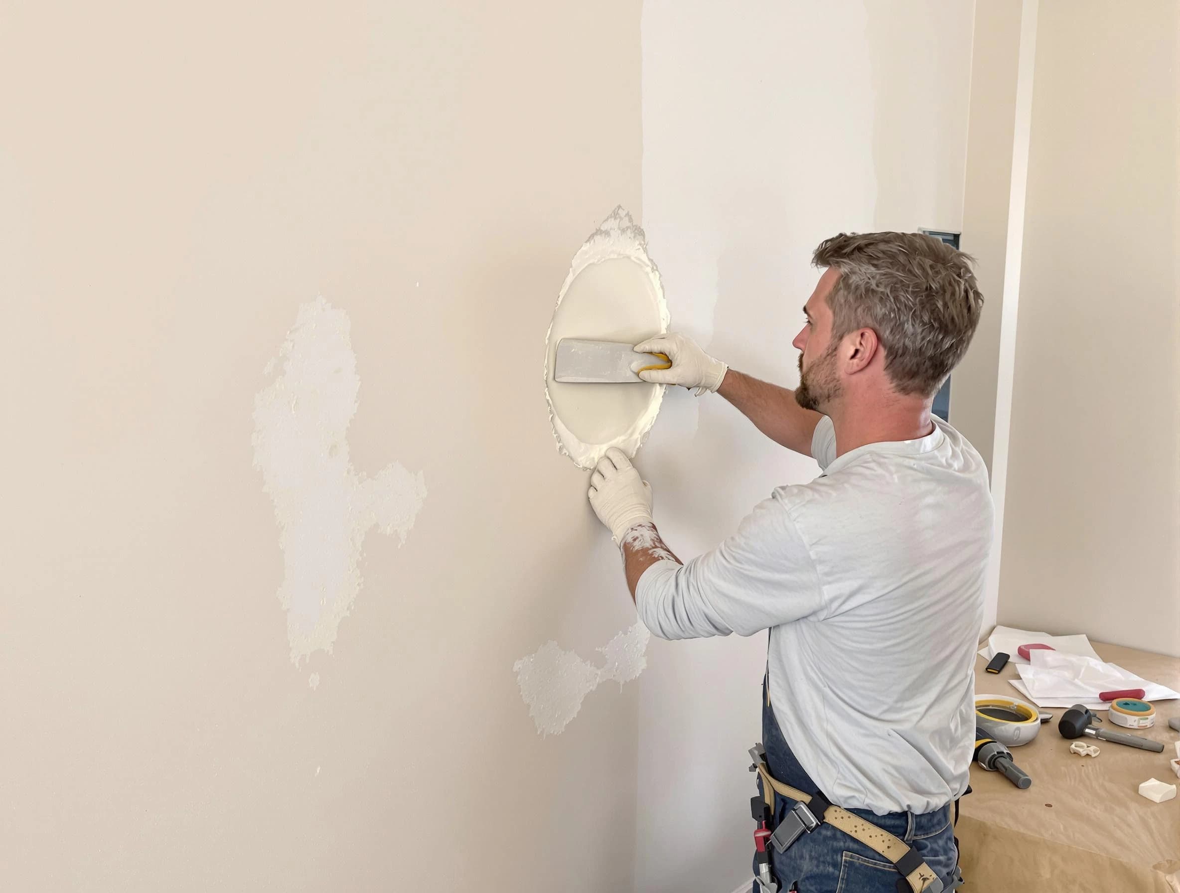 Mentor House Painters technician patching a drywall hole in Mentor, OH