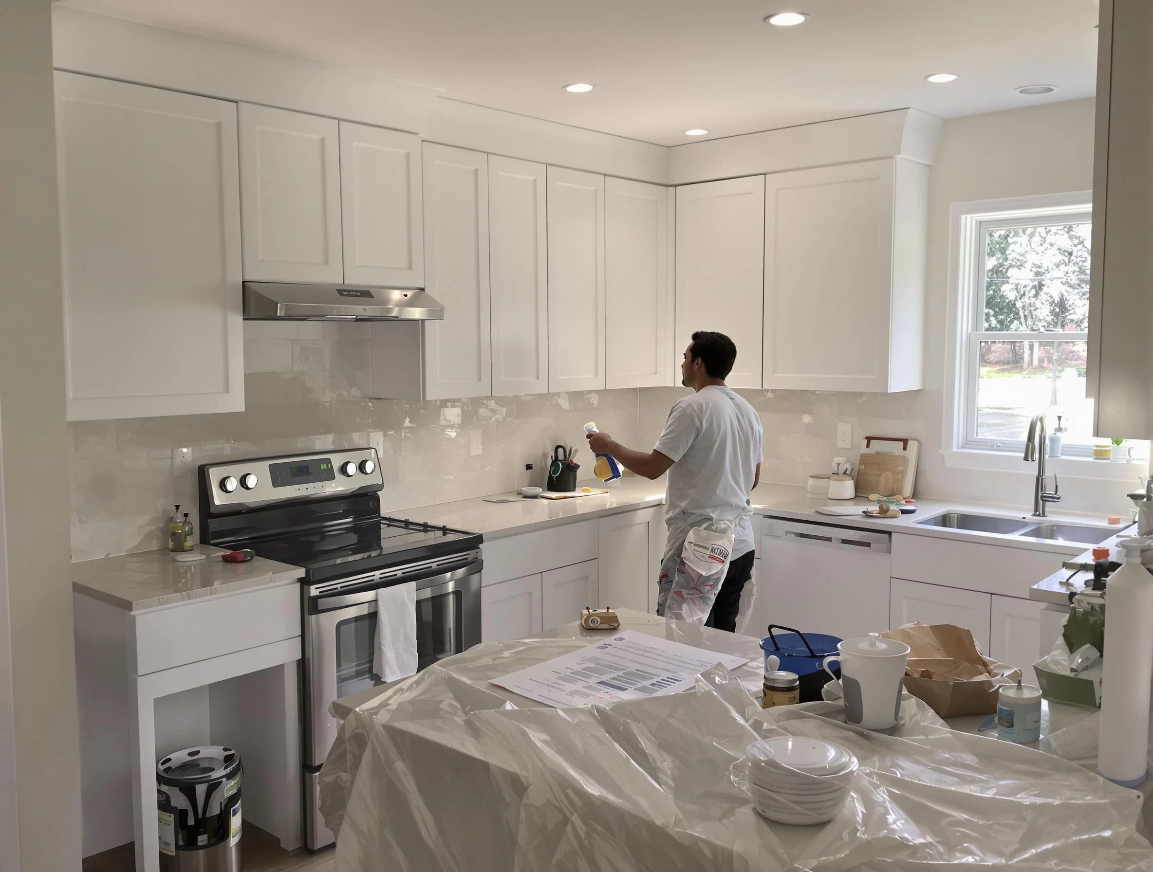 Mentor House Painters performing detailed kitchen painting in Mentor