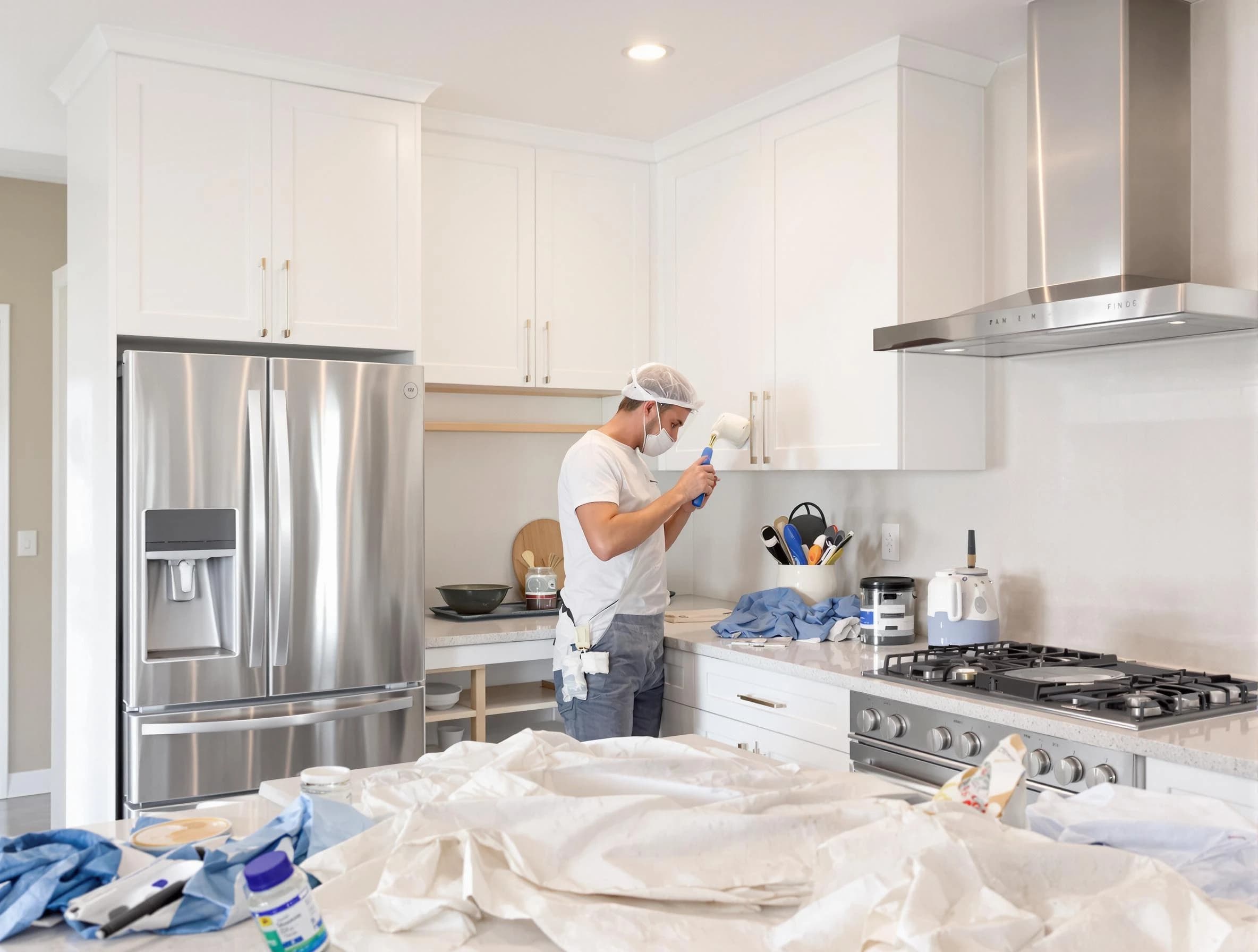 Mentor House Painters painter applying a fresh coat in a kitchen located in Mentor, OH