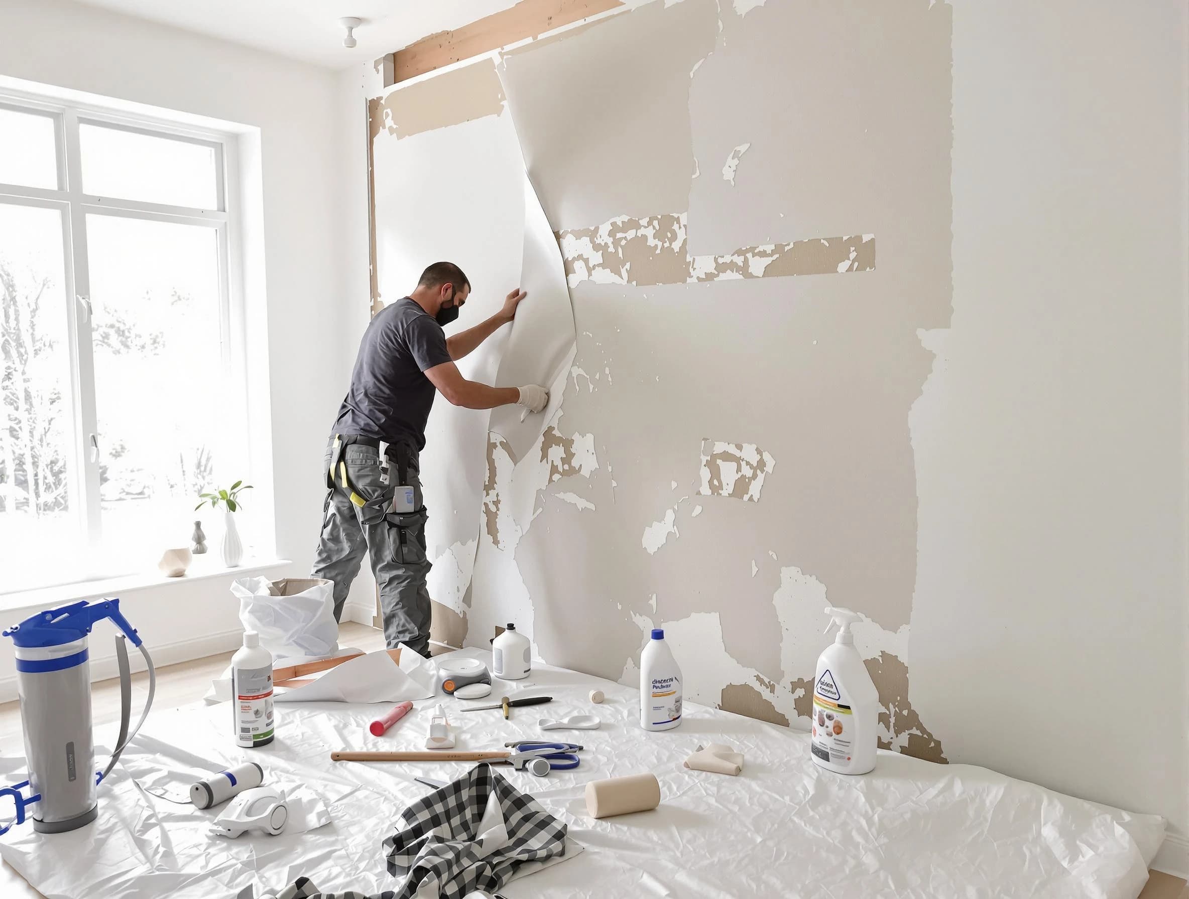 Mentor House Painters technician removing wallpaper in Mentor, OH